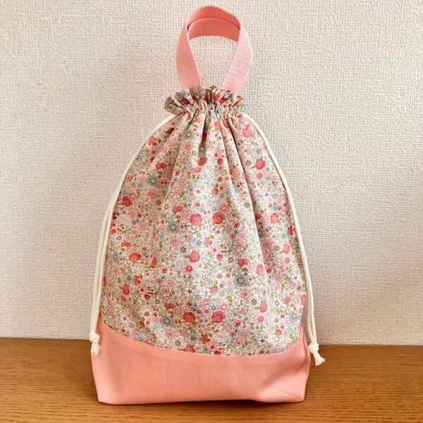 *ハンドメイド*お着替え袋 持ち手あり 入園入学準備 体操着袋 巾着袋 花柄 ピンク