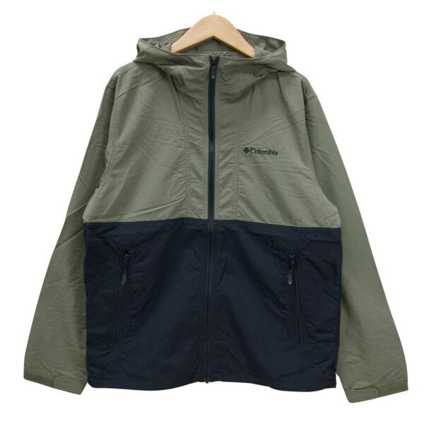 即決☆コロンビア マウンテンパーカー GRN/Mサイズ ウインド ジャケット 撥水 防風 グリーン ブラック 黒 緑 コンパクト 普段使用OK