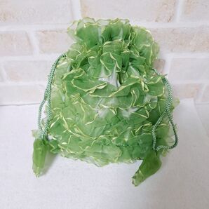 グリーンオーガンジーポーチ収納小物入れインポート