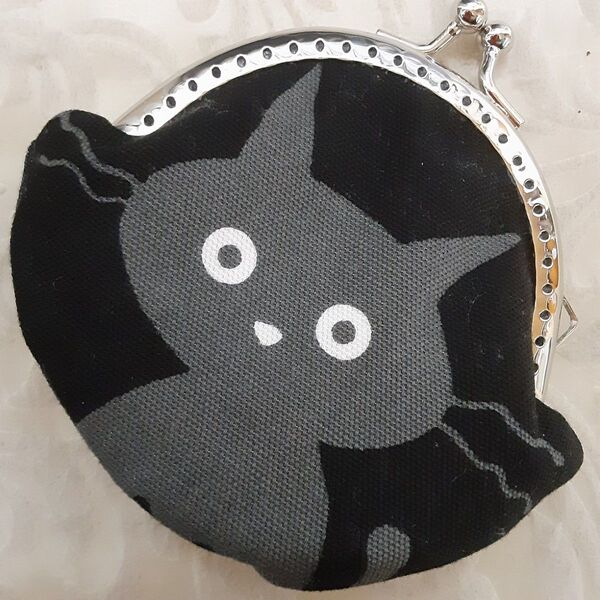 がま口ポーチ小物入れ猫ちゃんココランド ブラック デニム ハンドメイド