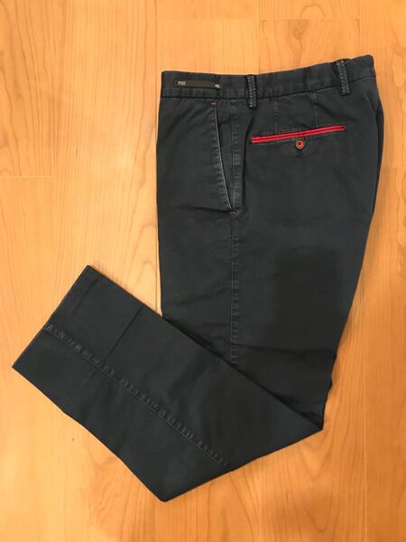 定価3.9万!PT01 Master SLIM FIT 美シルエット ストレッチコットンスラックス ネイビー×レッド サイズ46