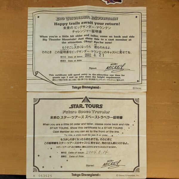 ディズニーランド チャレンジャー証明書 ファストパス 2枚