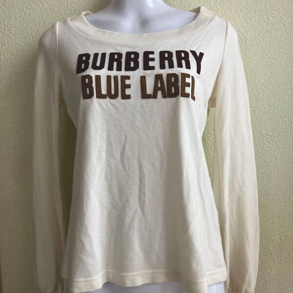 BURBERRY BLUE LABEL 長袖カットソー オフホワイト ロゴ刺繍 レディース