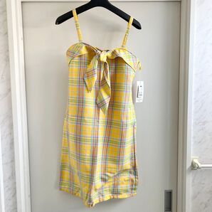 ワンピース ノースリーブ チェック M イエロー レディース