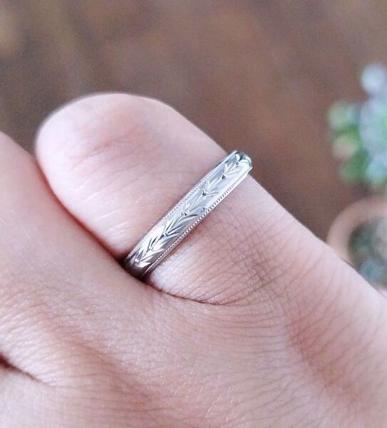 12号 新品 草花彫金リング プラチナ 造幣局刻印