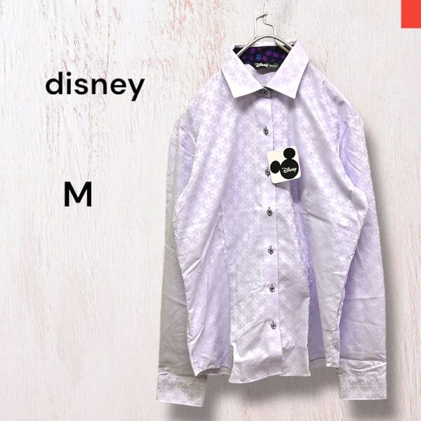 新品 ディズニー Disney ミッキー ワイシャツ ブラウス パズル 紫 Mサイズ 長袖シャツ スーツ