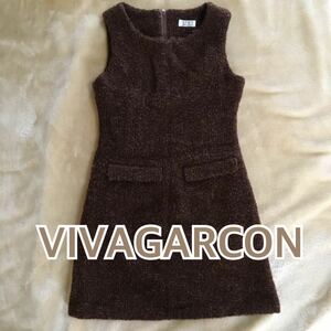 VIVAGARCON ノースリ　ノースリーブ　冬　ウィンター　厚手　もこもこ　ふわふわ　ブラウン　茶　袖なし　ワンピ　ひざ丈　膝丈ワンピース