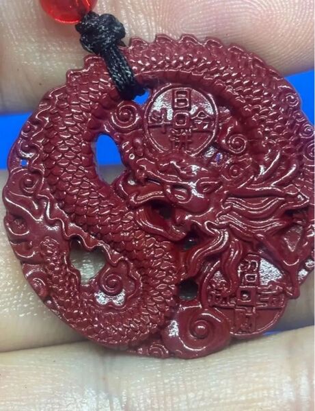 美品 紫金砂 辰砂 龍 両面彫刻 ネックレス4526-3/5