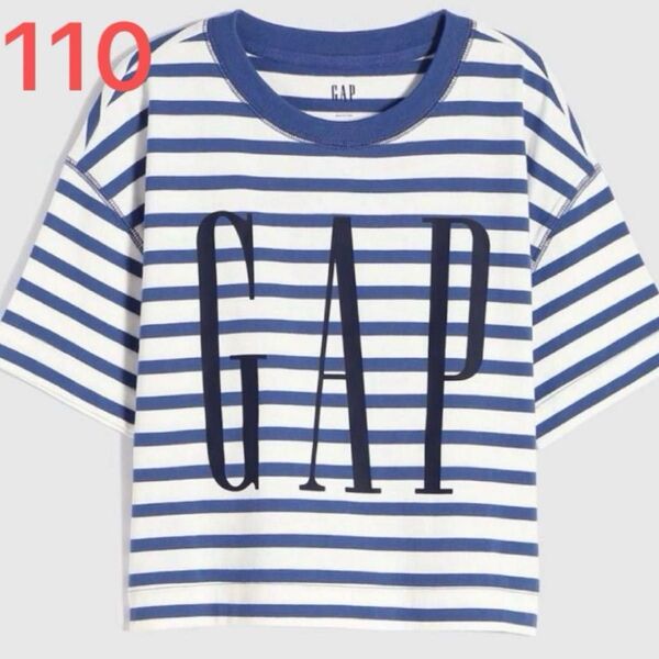 新品未使用 GAP ギャップボーダー半袖ロゴTシャツ XS 110 ボーダー Tシャツ 半袖 ネイビー
