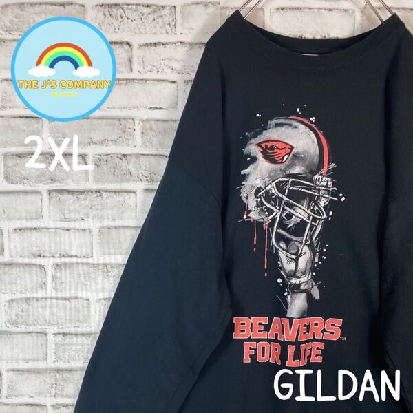 USA古着GILDAN Beaversフットボールプリント ロンT 2XL