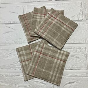 ハンドメイド コースター 5枚セット チェック柄 麻