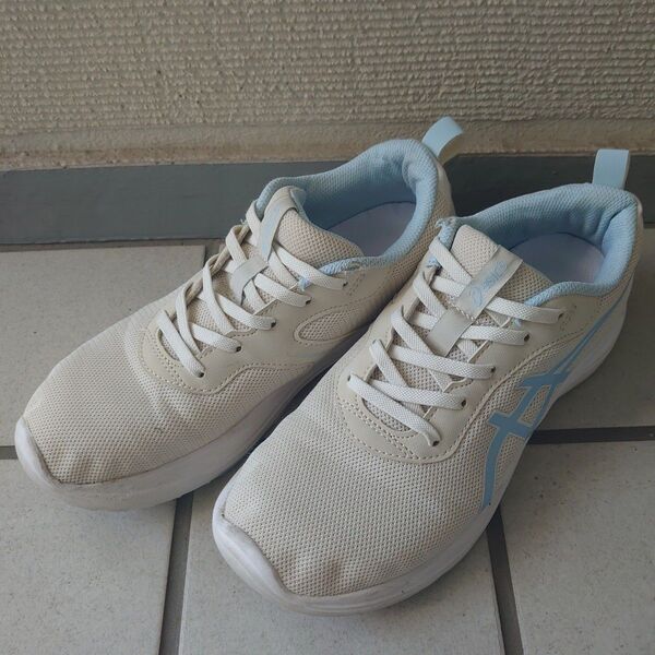 asics レーザービーム24.5cm クリーム×ライトブルー