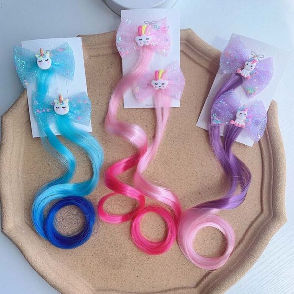 キッズヘアクリップ カラーエクステ ピンク2本