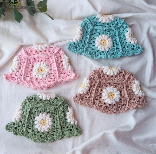 ベビーサイズ 帽子 ハンドメイド お花模様 フリフリ ハット 花柄