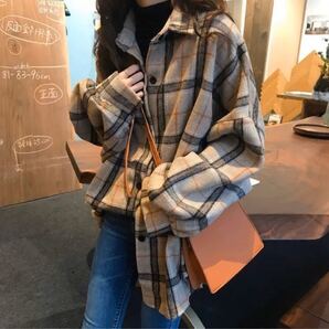 チェックシャツ ゆったり 長袖 トップス レディース ベージュ シャツ