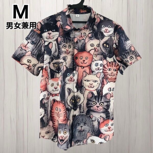 【新品】半袖シャツ M 猫 アロハシャツ ハワイアン アメカジ 柄シャツ 猫柄 アロハ