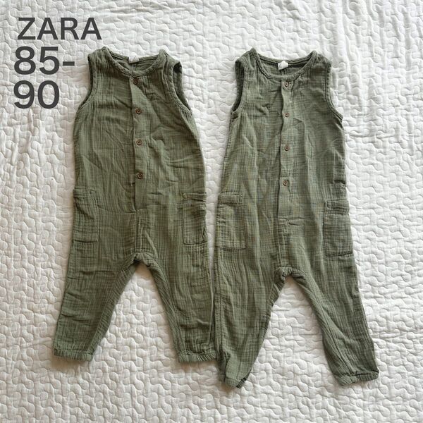 ZARA サロペット 85サイズ 90サイズ シンプル くすみグリーン ベビー服 オールインワン つなぎ オーバーオール