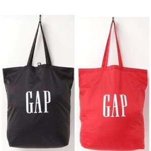 【新品】 GAP ロゴ エコバッグ★ブラック&レッド