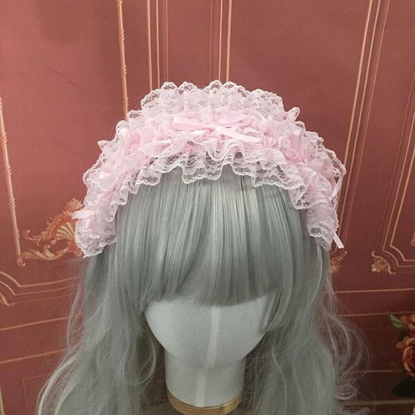 ピンク レース リボン ヘッドドレス ロリータ 可愛い コスプレ フリル