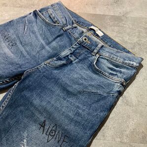 【ZARA MAN】ザラ マン ダメージ加工 デザインスキニーデニムパンツ ブルー USA 31 ストレッチ テーパード