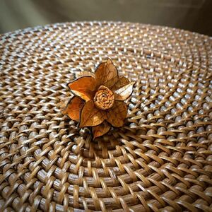 [ free shipping ][ hand made ] original leather . flower ring * free size 10~28 number * orange * in present .* ST_L1③