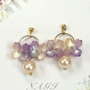 No.202 紫陽花 パールビーズ ピアス/イヤリング