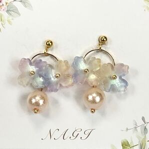 No.203 紫陽花 パールビーズ ピアス/イヤリング