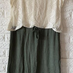 GOODDAY MOOD レース切替ワンピース M アイボリー×カーキ