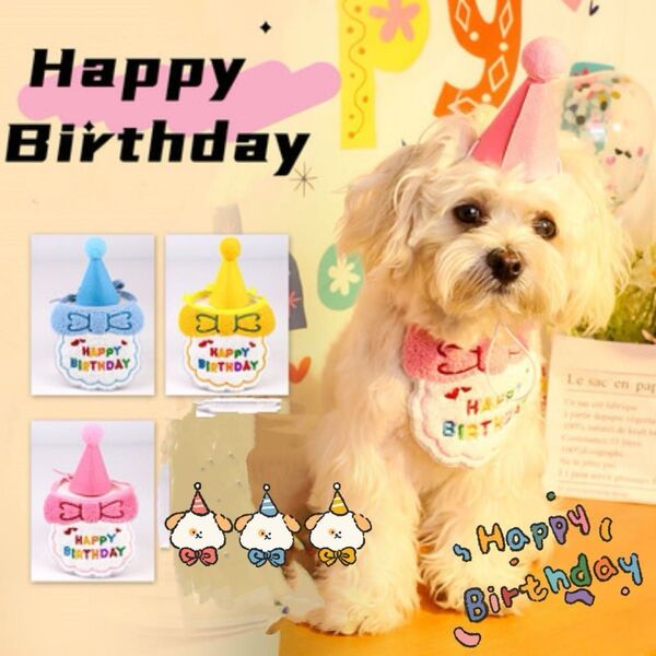 ペット スタイ 誕生日 2点セット バースデー 犬 猫 イエロー