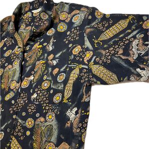 ETOFFER 総柄シャツ 羽根柄 ネイビー Mサイズ 美品