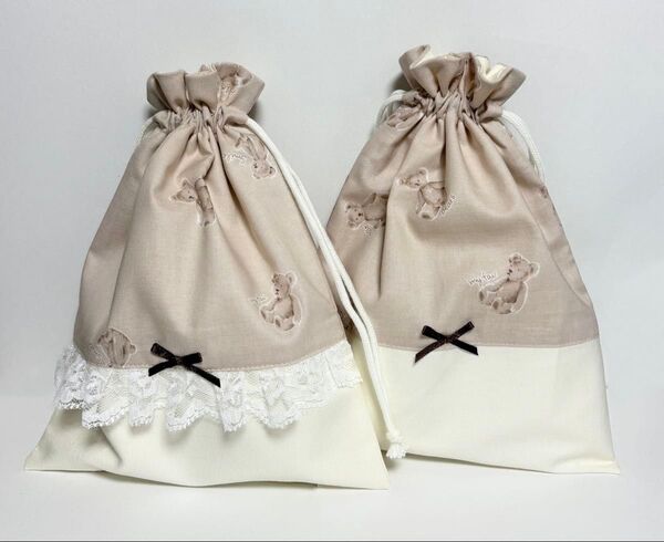 くまの巾着袋2点セット ハンドメイド 巾着袋 給食袋