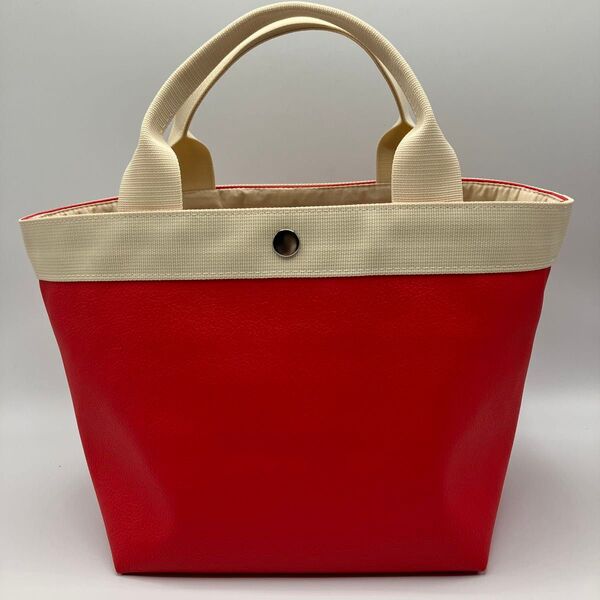 ハンドメイド レッド フェイクレザー S舟形トートバッグ