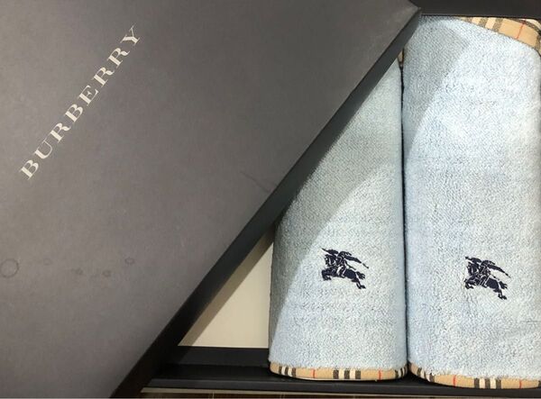 Burberry フェイスタオル2枚 ノバチェック バーバリー ブルー リバーシブル