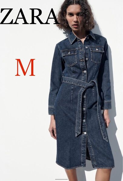 ザラ ZARA ミディ丈デニムワンピース 新品未使用タグ付き Mサイズ