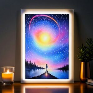 絵画「宇宙」A4サイズ 額無し 風景画 抽象画 印刷物 インテリア アート 星 夜 星空
