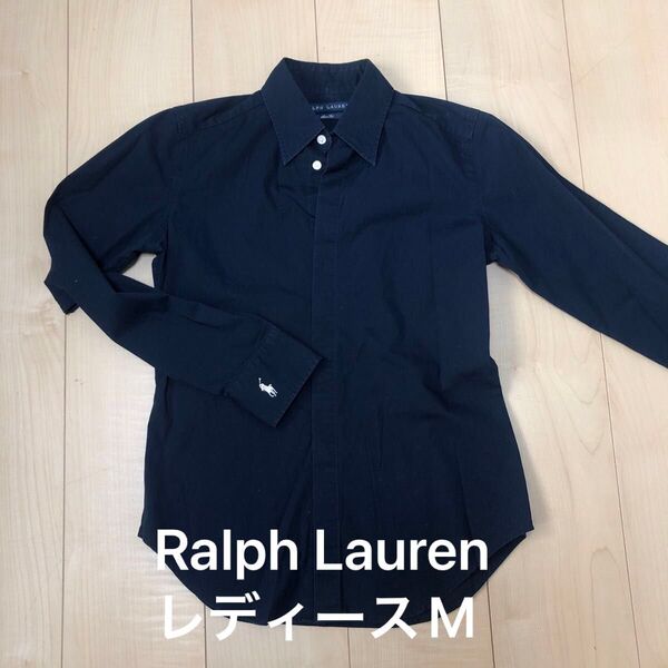 Ralph Lauren ラルフローレン ポロ 長袖シャツ レディース M ロゴ 刺繍 ネイビー 紺