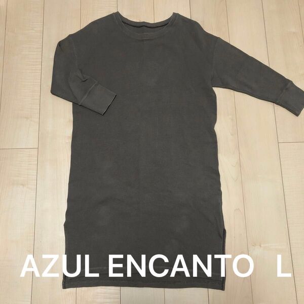 AZUL ENCANTO アズール エンカント オリーブ グリーン 七分袖 ワンピース レディース L 厚め Tシャツ生地