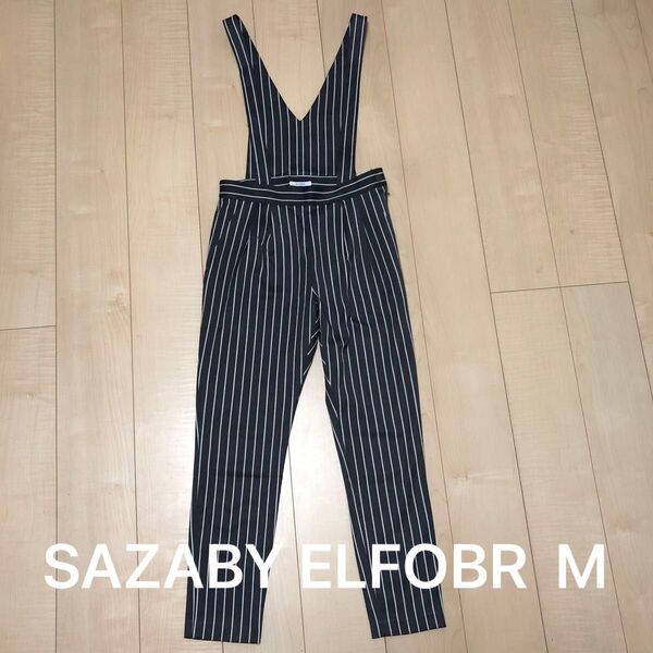 SAZABY ELFOBR ストライプ オールインワン サロペット レディース M オーバーオール ネイビー
