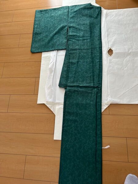 【袖口変色あり】着物 正絹 袷 地紋 紋入り 色無地 下がり藤 身丈154cm