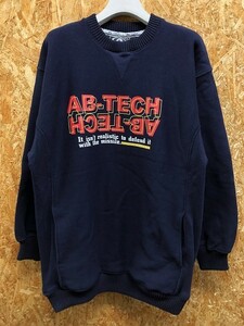 ABTECH アブテック Mサイズ メンズ スウェットシャツ 裏起毛 トレーナー 英字ロゴプリント 丸首 長袖 ウエストにポケット ネイビー 紺