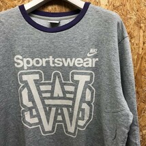 NIKE ナイキ Lサイズ メンズ Tシャツ ミニ裏毛 カットソー 英字 プリント ロゴ 長袖 綿100% ヘザーグレー×パープル×ホワイト_画像3