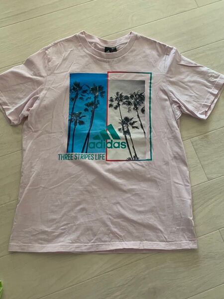 adidas プリント Tシャツ M ピンク