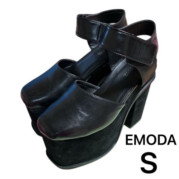 EMODA 厚底サンダル レイヤーバルキーシューズ エモダ 黒 フラットシューズ スエード 靴 ブラック