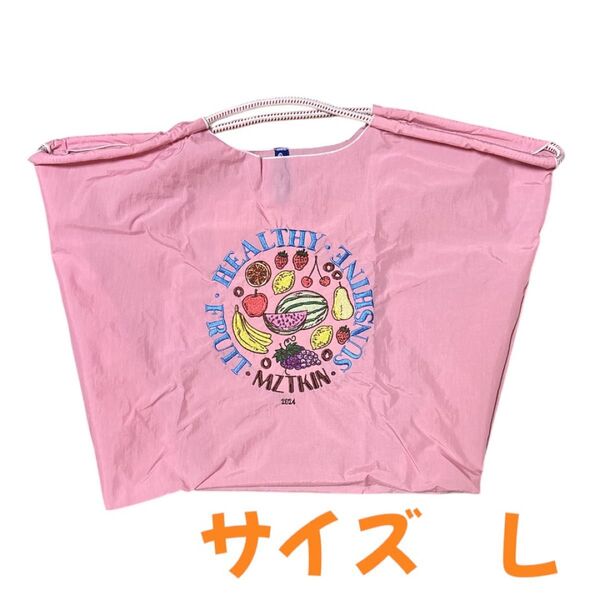 新品未使用 ナイロン刺繍バッグ エコバッグ トートバッグ 大きめバッグ 折りたたみバッグ Lサイズ フルーツ ピンク 夏 大容量