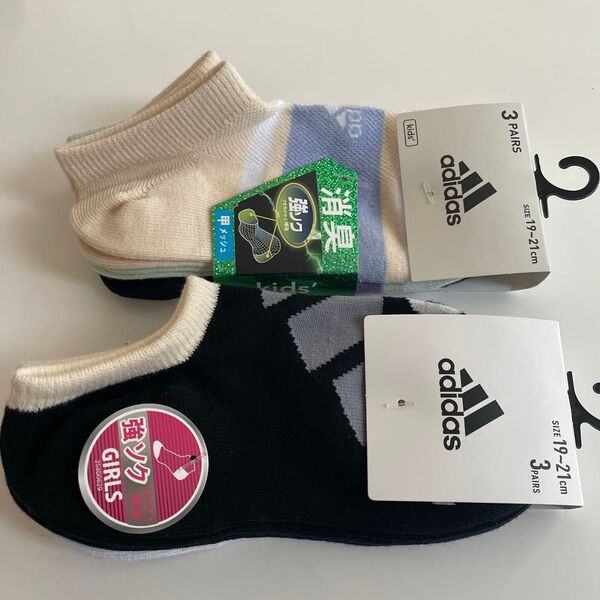 新品 靴下 アディダス 19-21㎝ kids 3足組×2セット 甲メッシュ 消臭 adidas