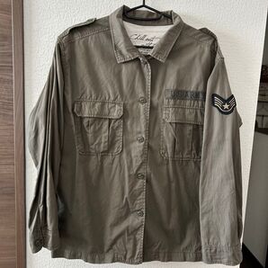 レイカズン ミリタリーシャツ カーキ Lサイズ U.S.ARMY ワッペン付き