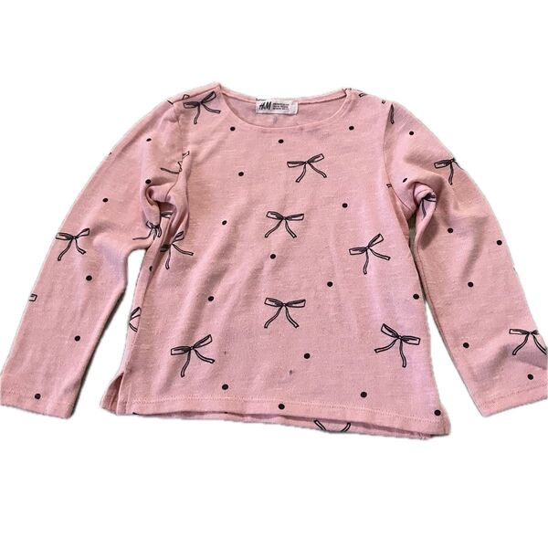 H&M 長袖トップス ピンク リボン ドット キッズ