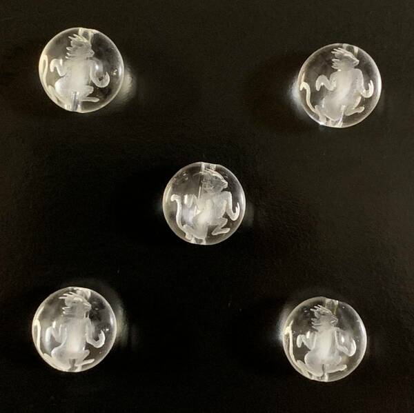 天然石彫り水晶申(さる)12mm玉 5粒セット