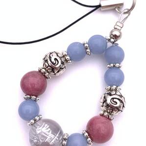 天然石水晶銀彫り青龍&ロードナイト&エンジェライトのストラップ