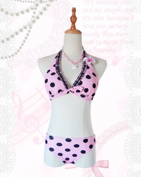 *ROSE FAN FAN Pink black polkadots bikini Himegyaru 姫ギャル 黒ピンク ビキニ